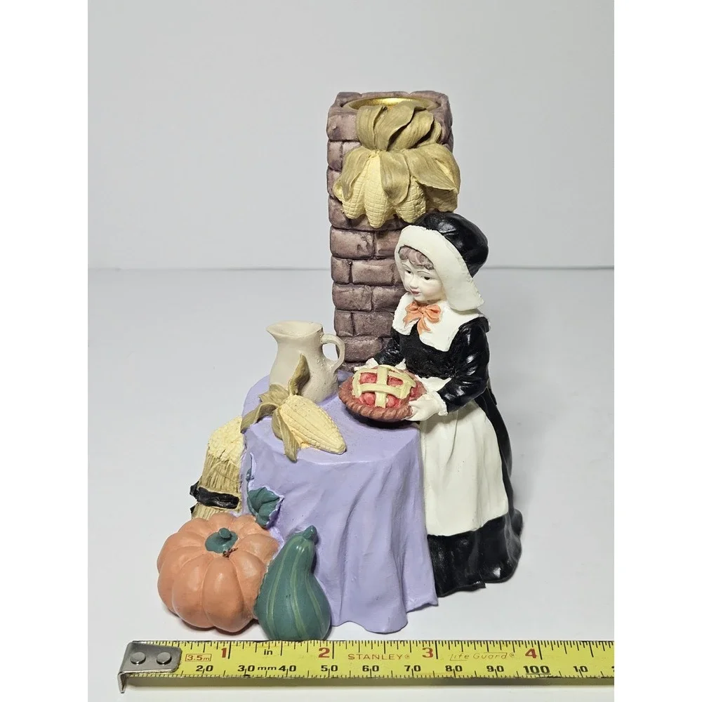 ABC Distributors Pilgrim Couple Thanksgiving Candle Holders Hand Painted Set Vtg